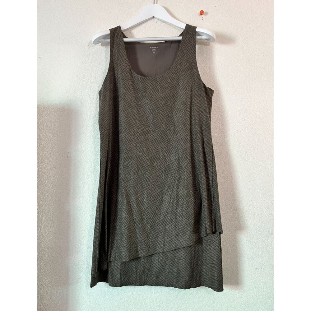 Toad & Co Womens Sleeveless Asymmetrical Hem Dress Large Brown Geometric Stretch